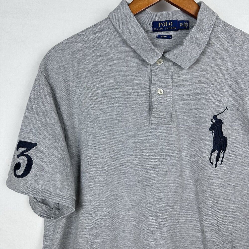 Polo Ralph Lauren Big Pony Shirt Gray SLIM Fit Men’s XXL/2XL Embroidered #3